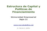 Estructura de Capital y Políticas de Financiamientocapital propio sobre el total del financiamiento k e Pasivo Patrimonio Costo de Capital Costo del capital Marcelo A. Delfino País