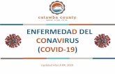 ENFERMEDAD DEL CONAVIRUS (COVID-19) · 2020. 3. 18. · DESCONOCIDOS ACTUALES SOBRE COVID-19 •No está claro qué tan fácil o sostenible se está propagando este virus entre las
