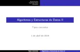 Algoritmos y Estructuras de Datos II Arreglos Listas Tuplas Punteros Ejemplos Tipos concretos Algoritmos y Estructuras de Datos II. Organización Tipos de datos Ejemplos Arreglos Listas