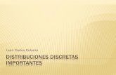 Juan Carlos Colonia DISTRIBUCIONES DISCRETAS IMPORTANTES · ALGUNAS DISTRIBUCIONES DISCRETAS IMPORTANTES Entre las principales distribuciones discretas tenemos: Distribución Binomial
