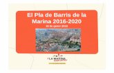 El Pla de Barris de la Marina 2016-2020 · Presentació pública amb veïns i veïnes en el Consell de Barri Presentació al Grup Comunitari i Creació del GRUP IMPULSOR Presentació