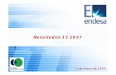 Resultados 1T 2007 - Endesa · Resultados en línea con los compromisos RESUMEN RESULTADOS 2005 2006 Objetivo 2007 +8% 6.020 7.139 M€ EBITDA +15% 1.735 1.486 1T 7.440 2.000 (1)