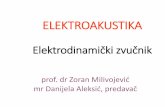 ELEKTROAKUSTIKA - vtsnis...ELEKTROAKUSTIKA Elektrodinamički zvučnik prof. dr Zoran Milivojević mr Danijela Aleksić, predavač