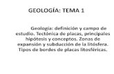 GEOLOGÍA: TEMA 1 GEOLOGIA tema 1.pdf · 2020. 6. 10. · GEOLOGÍA: TEMA 1 Geología: definición y campo de estudio. Tectónica de placas, principales hipótesis y conceptos. Zonas