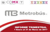 INFORME TRIMESTRALdata.metrobus.cdmx.gob.mx/transparencia/documentos/art14/... · 2017. 10. 11. · 1ª 2017 / 1ª 2016 = 17% Acumulado Enero – Marzo: 92 millones pax Pasajeros