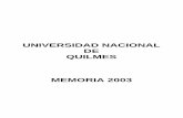 UNIVERSIDAD NACIONAL DE QUILMES MEMORIA 2003